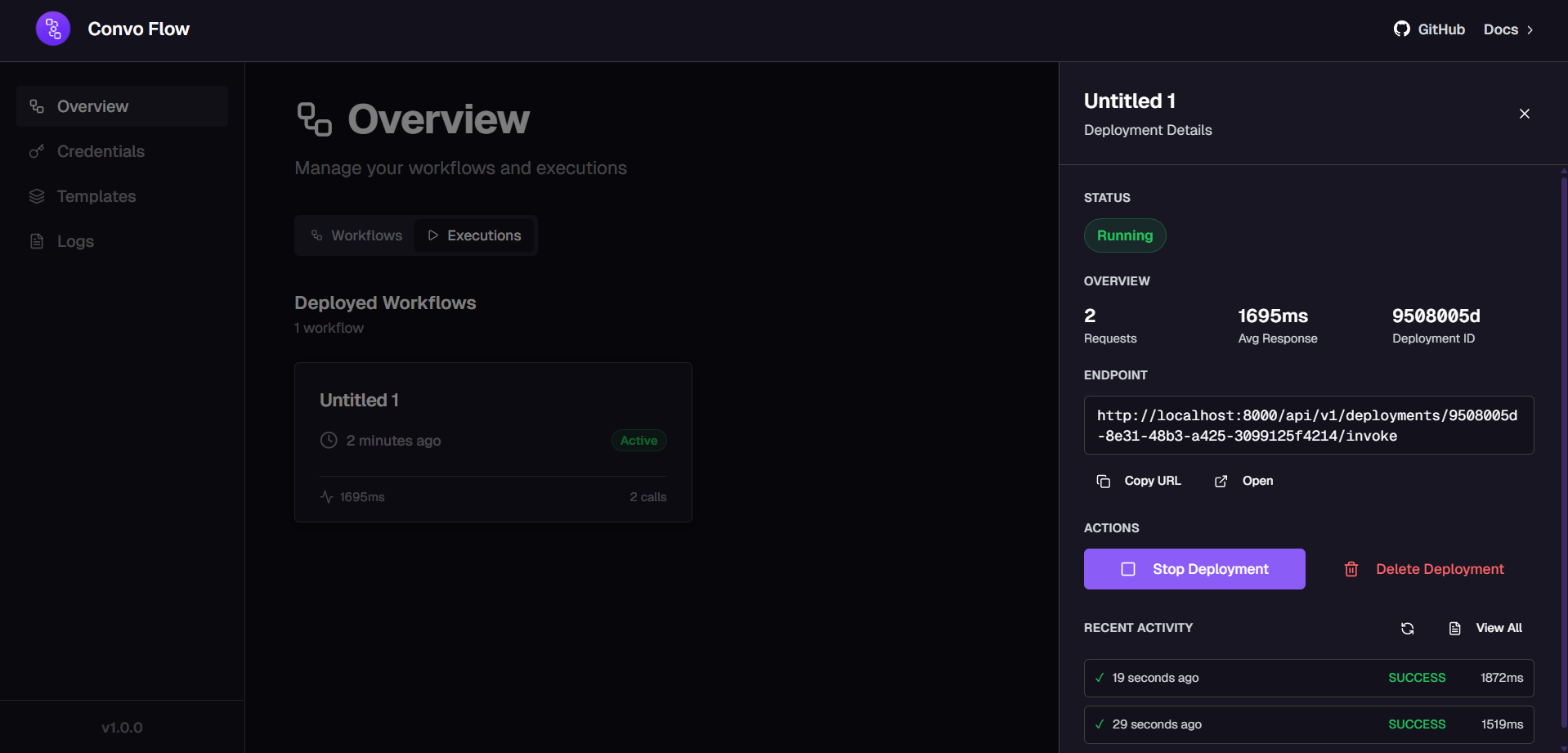 Deployed workflow shown in sidebar